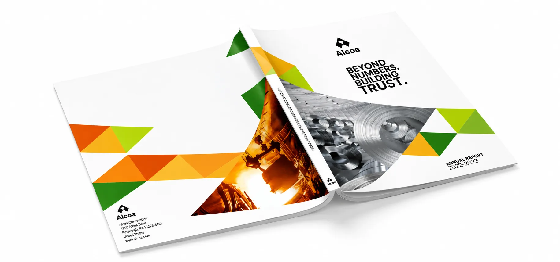 Corporate annual report design mockup with modern industrial branding and creative brochure layout